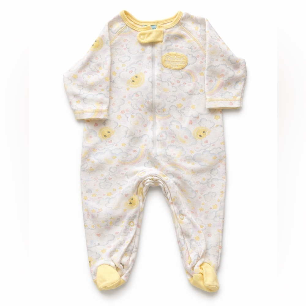 Vintage Kids Baby Precious Memories Yellow Zip Up Sleeper Size 3/6 Months